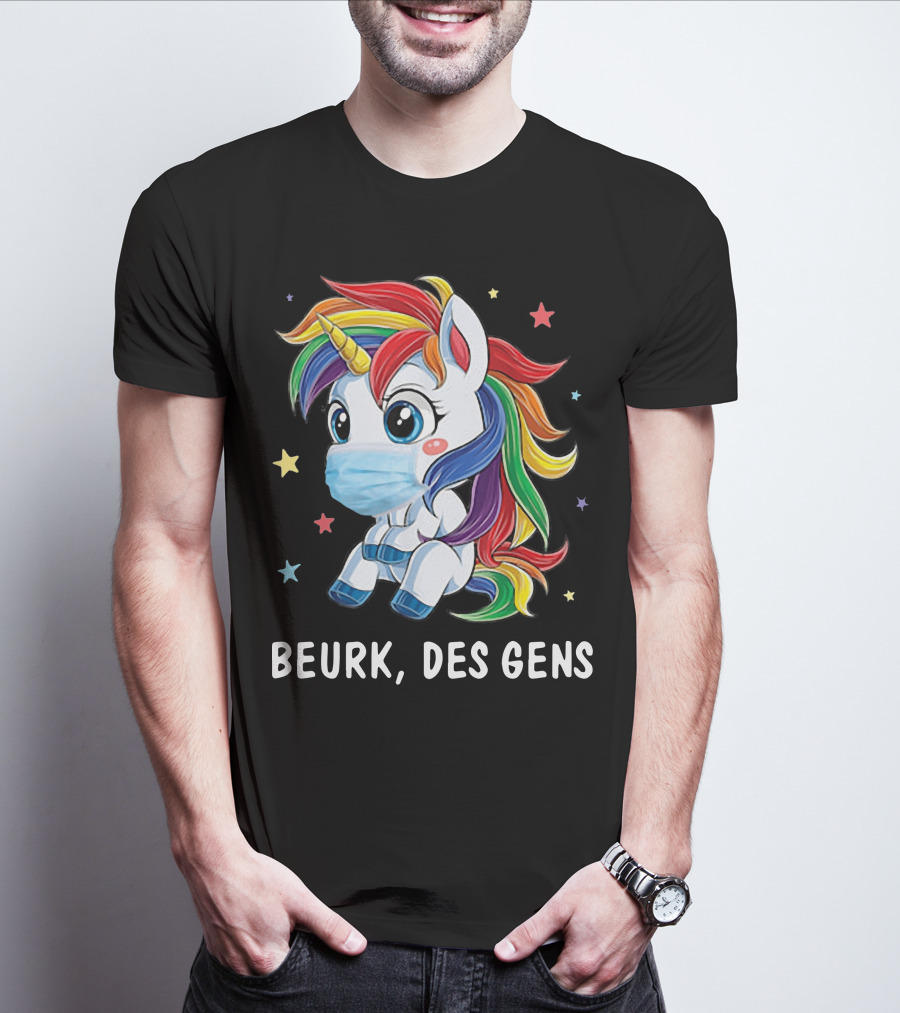 Licorne Arc-en-Ciel Masque Beurk Des Gens Étoiles T-Shirt