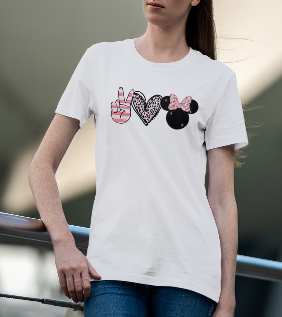 Minnie Peace Love Magic Leopard Print Sparkle Bow T-Shirt