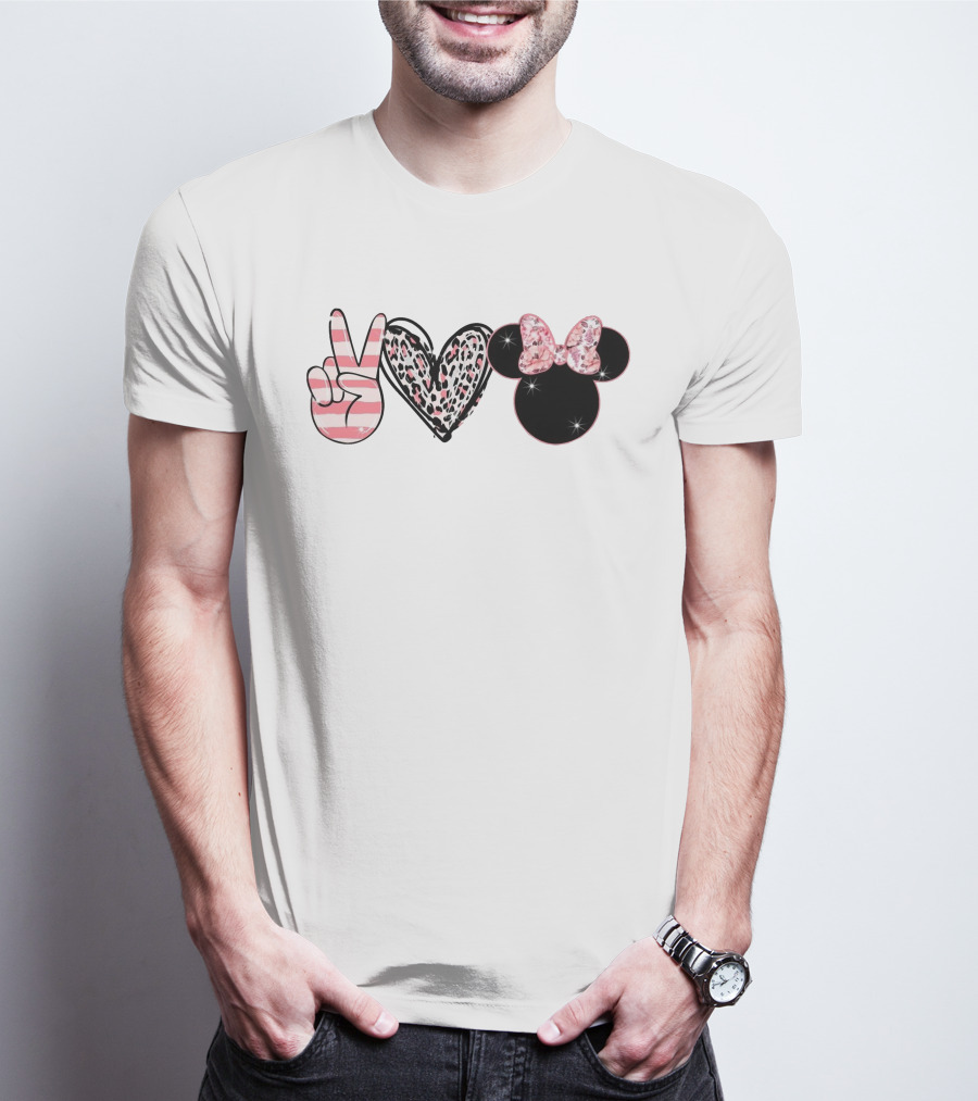 Minnie Peace Love Magic Leopard Print Sparkle Bow T-Shirt