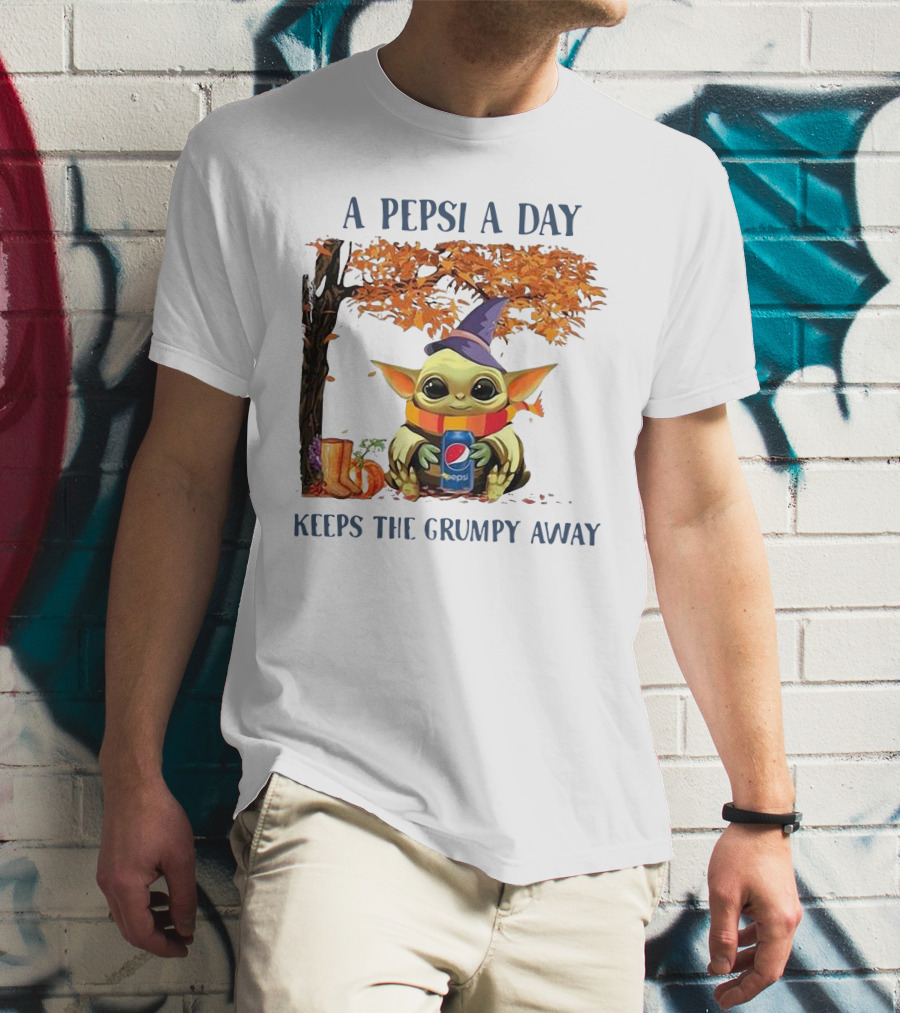Baby Yoda A Pepsi A Day Keeps The Grumpy Away Halloween Fall T-Shirt