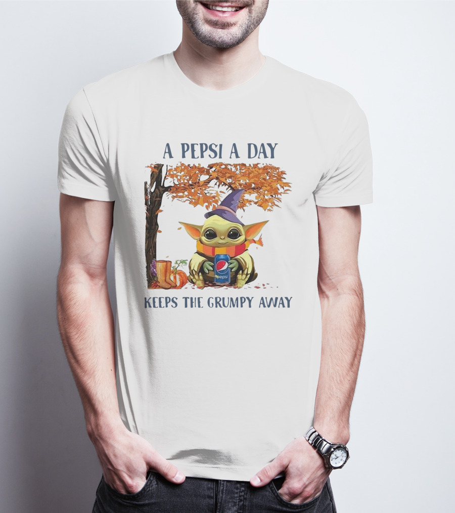 Baby Yoda A Pepsi A Day Keeps The Grumpy Away Halloween Fall T-Shirt