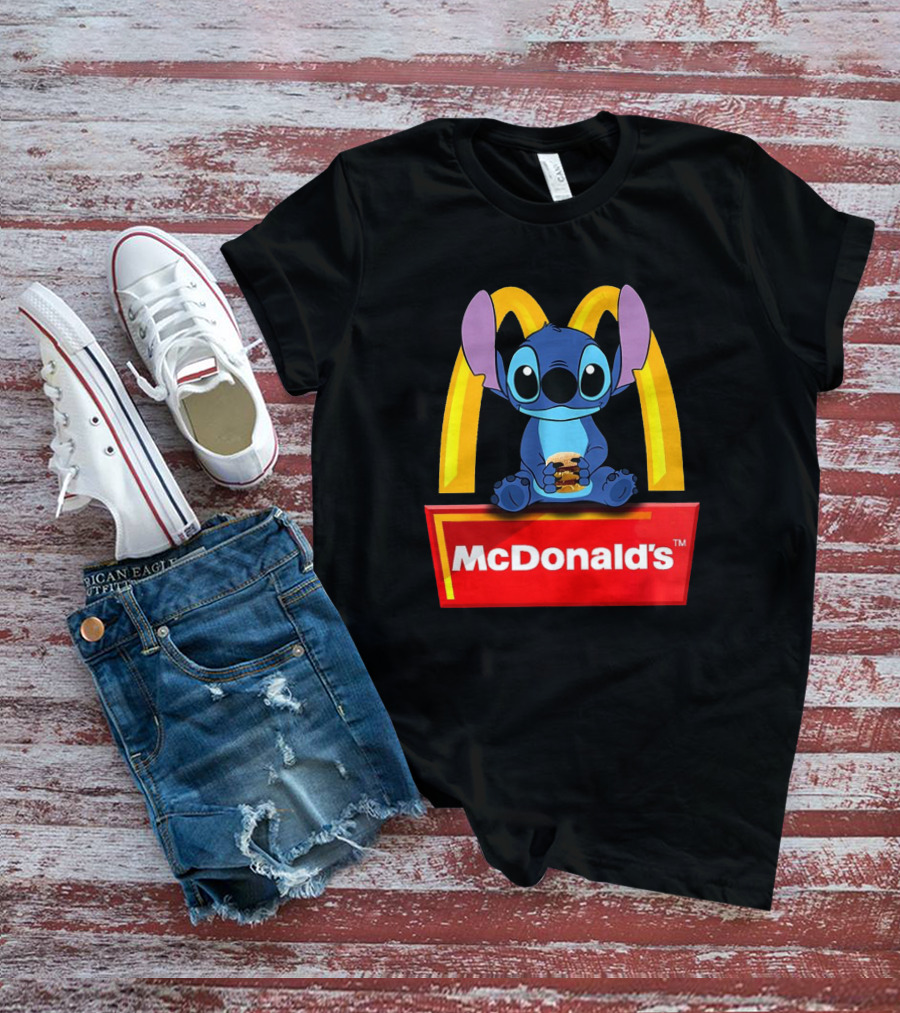 Baby Stitch Holding McDonald's Burger In Iconic T-Shirt