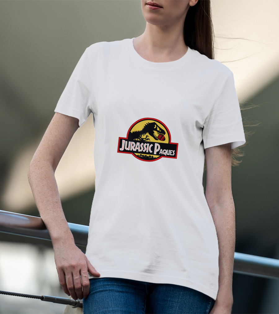 Jurassic Paques Dinosaur Silhouette Red Ball Circle T-Shirt