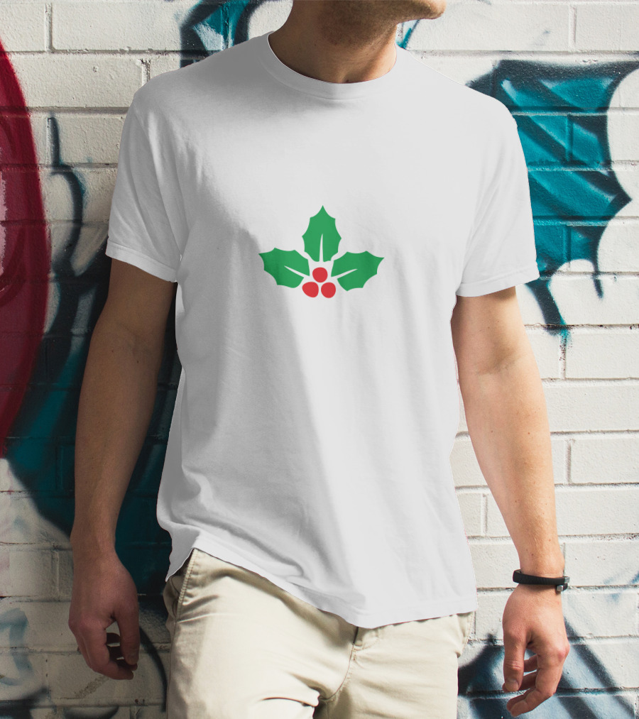 Holly Green Leaves And Red Berries T-Shirt