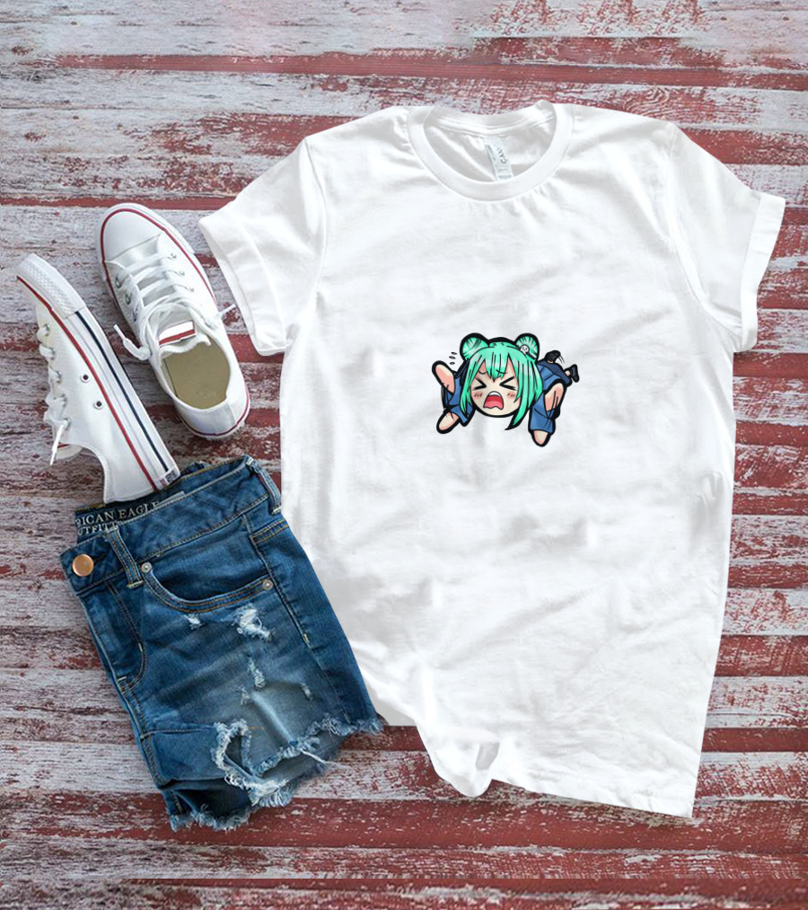 Hololive Green-Haired Anime Character Crying Chibi T-Shirt