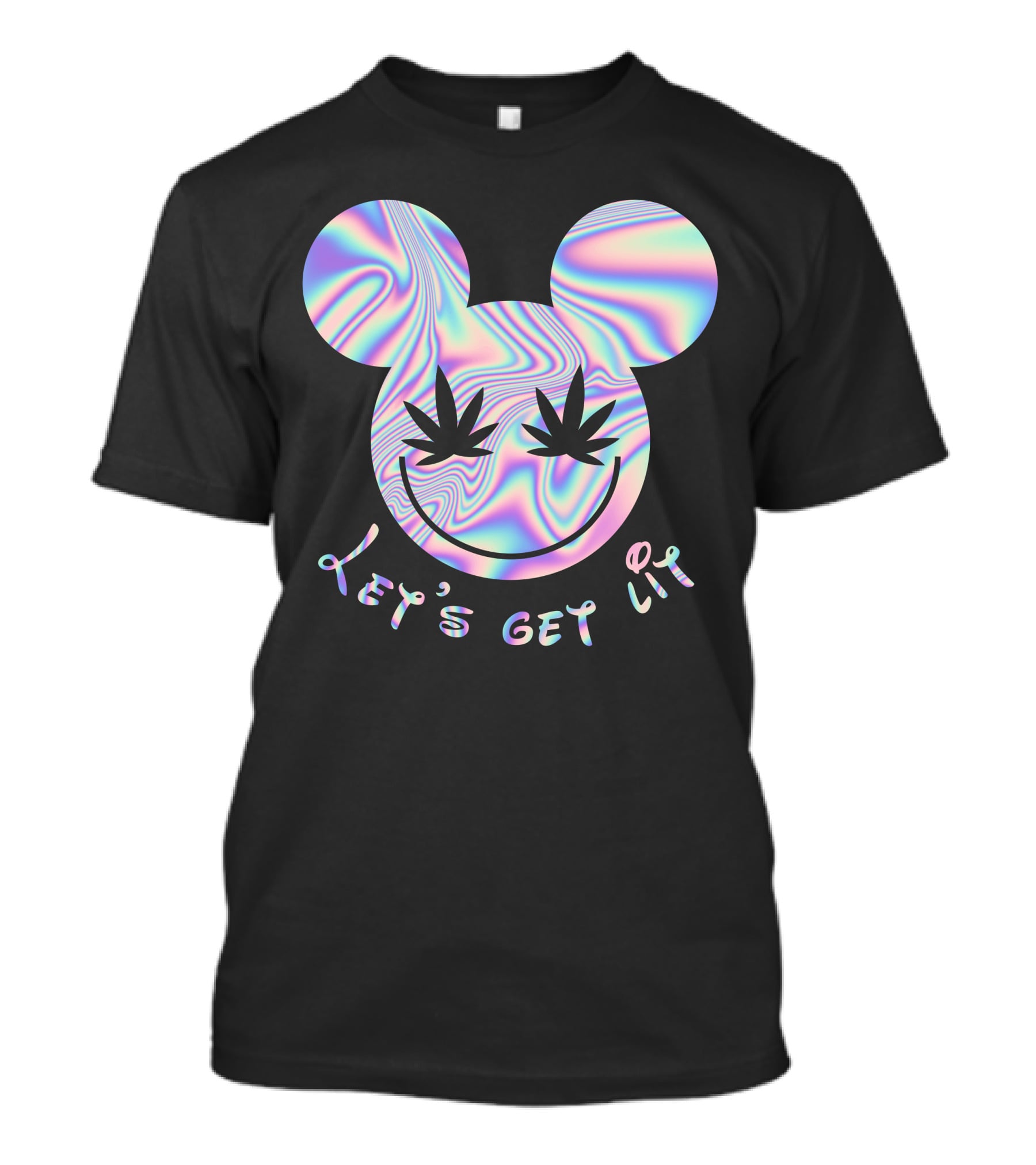 Let's Get Lit Psychedelic Mouse Face With Cannabis Eyes T-Shirt