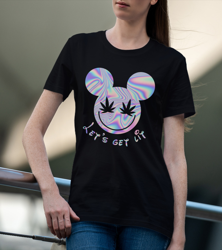 Let's Get Lit Psychedelic Mouse Face With Cannabis Eyes T-Shirt