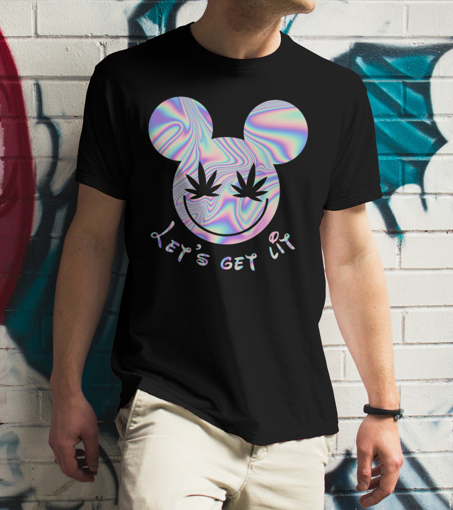 Let's Get Lit Psychedelic Mouse Face With Cannabis Eyes T-Shirt