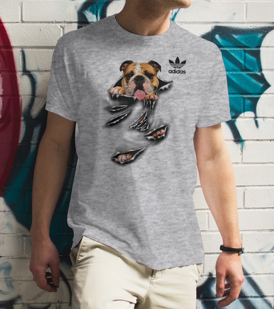 Cool Funny English Bulldog Ripping Through Pocket T-Shirt