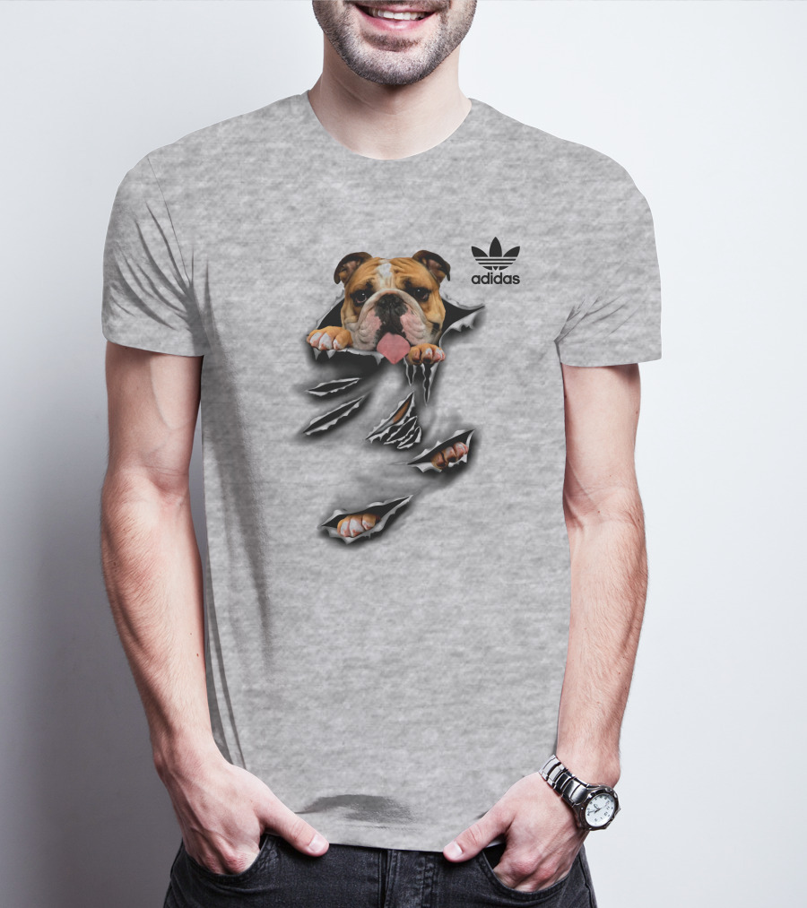 Cool Funny English Bulldog Ripping Through Pocket T-Shirt
