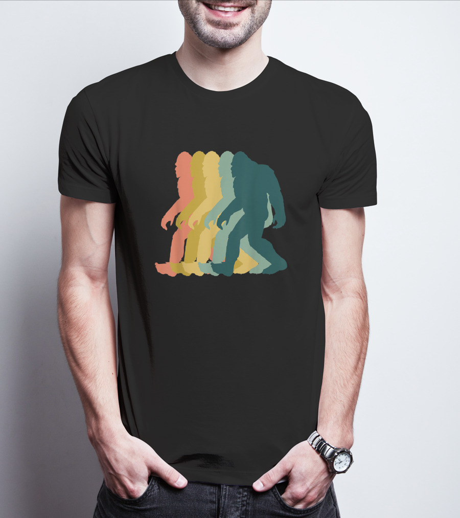 Vintage Retro Rainbow Walking Bigfoot Silhouette 1970s T-Shirt