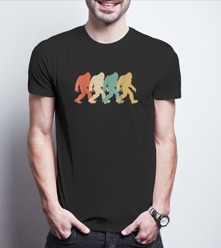 Bigfoot Sasquatch Silhouette Retro Pop Art Multicolor T-Shirt