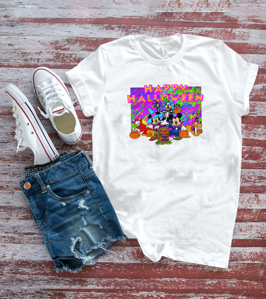 Happy Halloween Mickey Mouse And Friends Pumpkin Tombstone Party T-Shirt