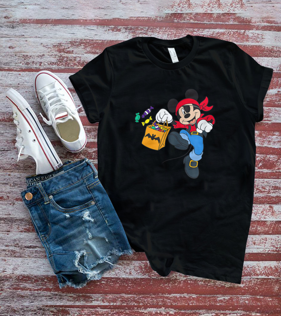 Disney Halloween Mickey Mouse Pirate Trick Or Treating Candy Bag T-Shirt