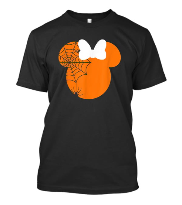 Cute Mouse Halloween Pumpkin With Bow And Spider Web T-Shirt