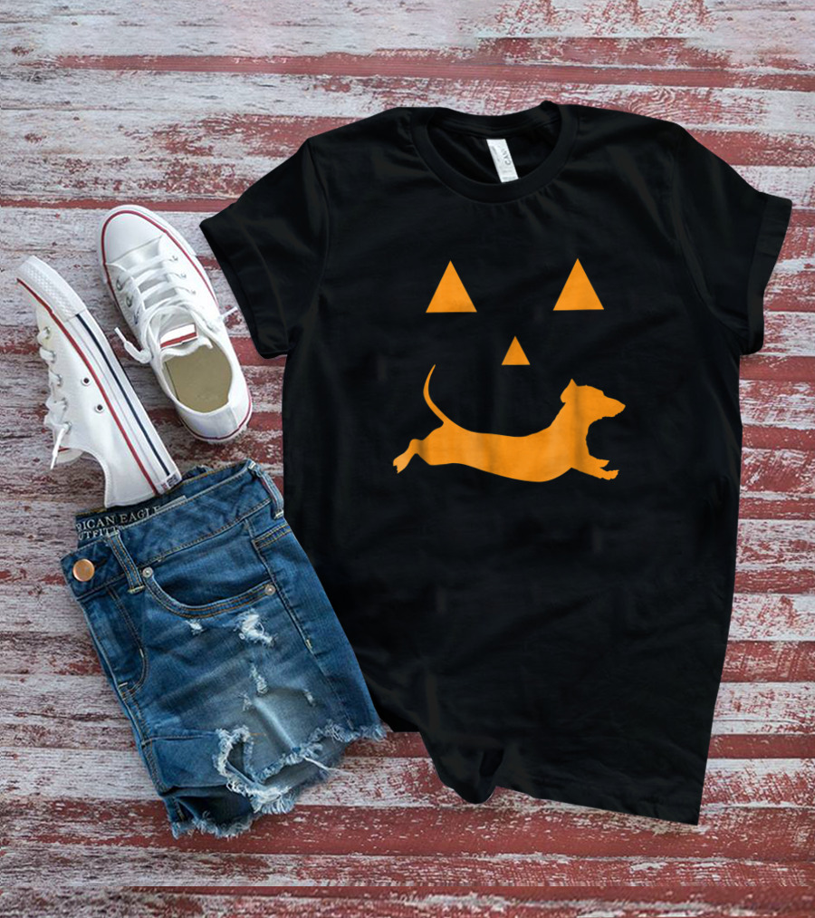 Halloween Pumpkin Face With Orange Dachshund T-Shirt