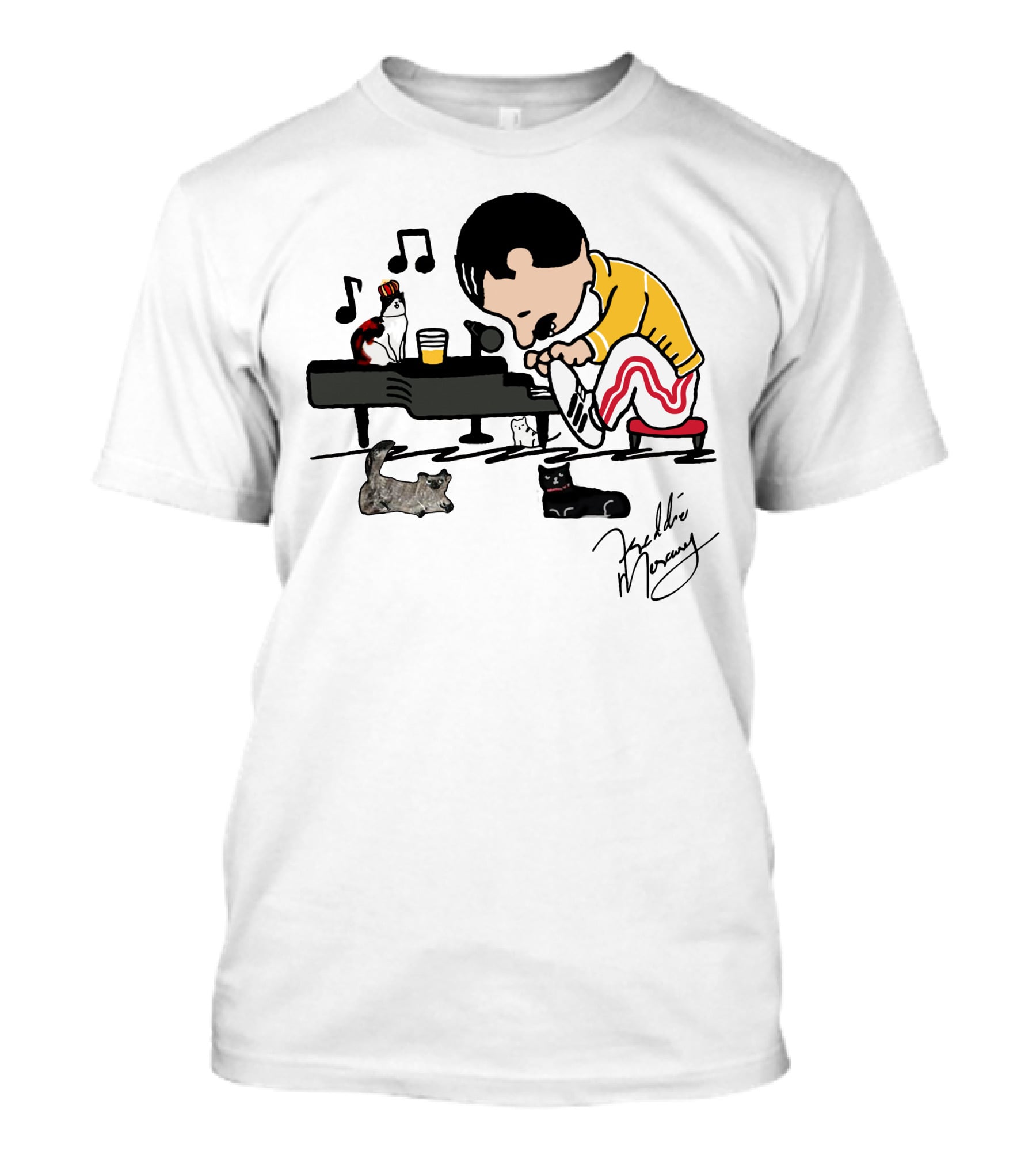 Freddie Mercury Signature With Cats And Piano Playful T-Shirt