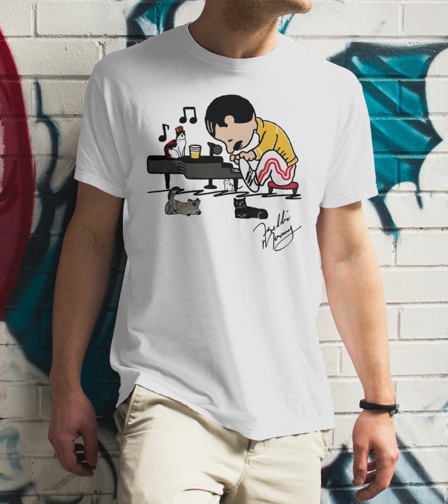Freddie Mercury Signature With Cats And Piano Playful T-Shirt