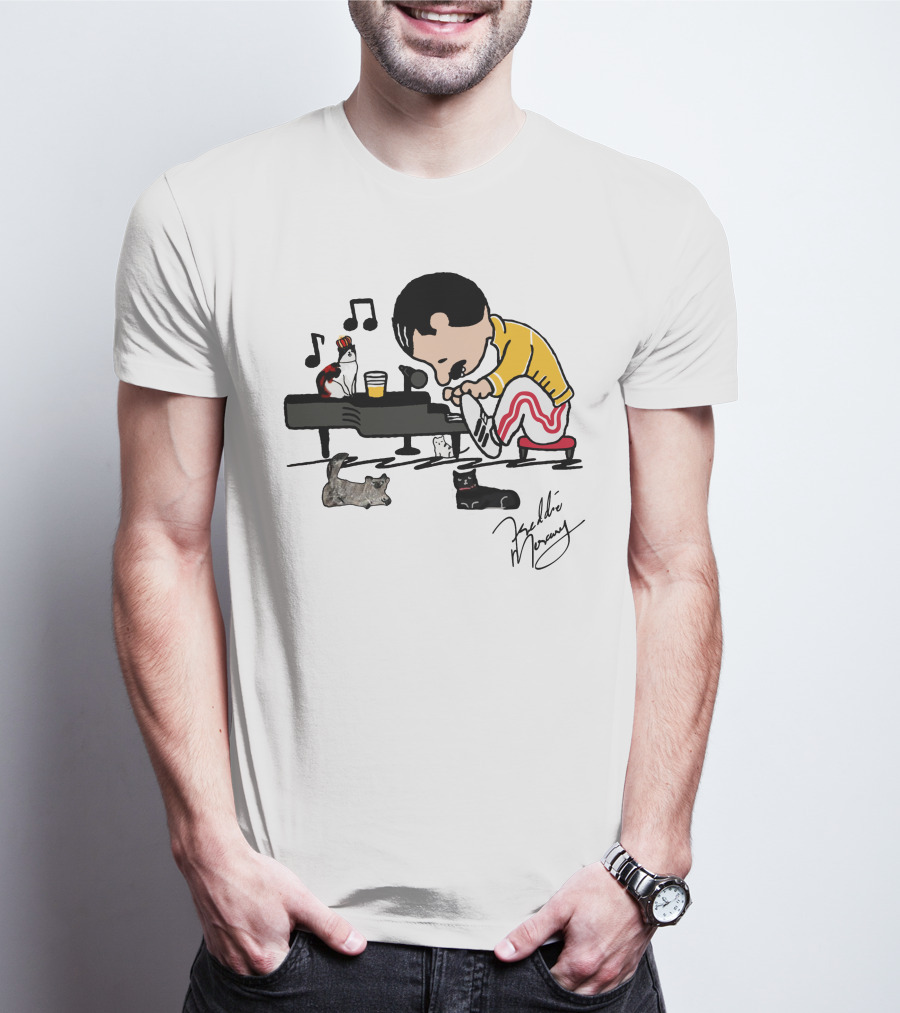Freddie Mercury Signature With Cats And Piano Playful T-Shirt