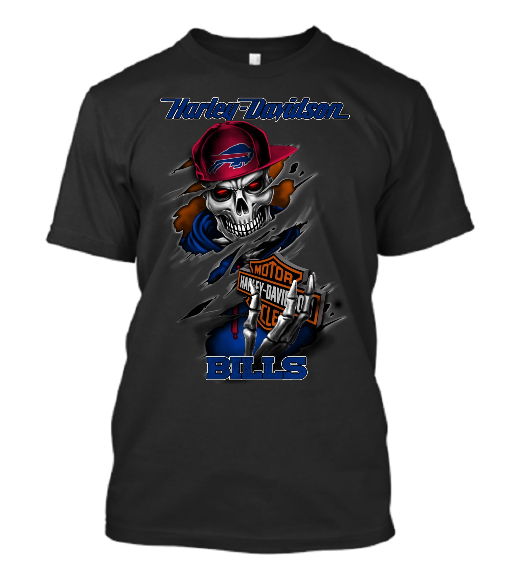 Harley Davidson Buffalo Bills Skeleton With Cap And Hoodie 2020Bb T-Shirt