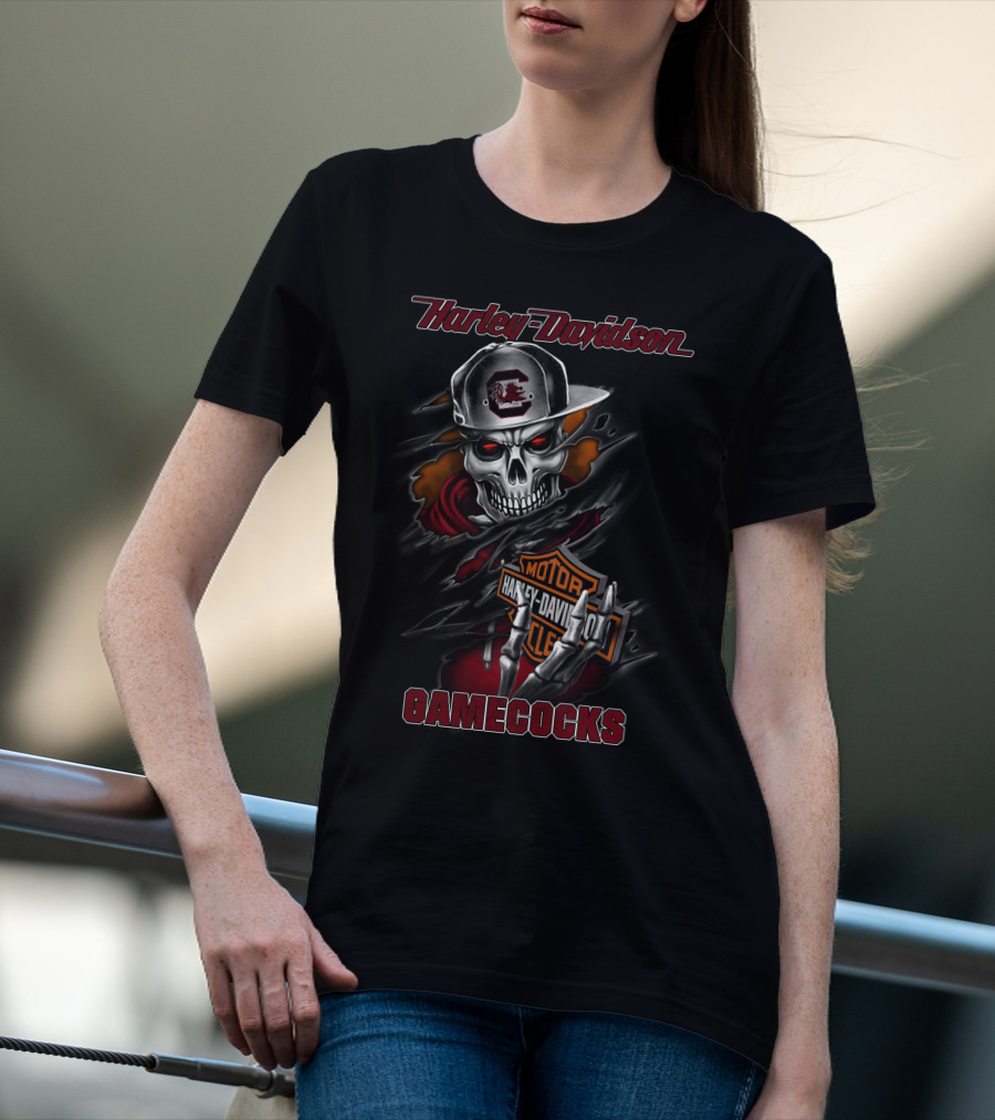 Harley Davidson Gamecocks Skull With Cap T-Shirt