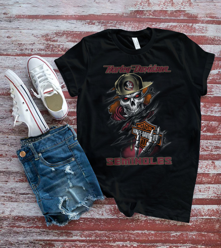 Harley Davidson Seminoles Skull With Cap And Hoodie T-Shirt