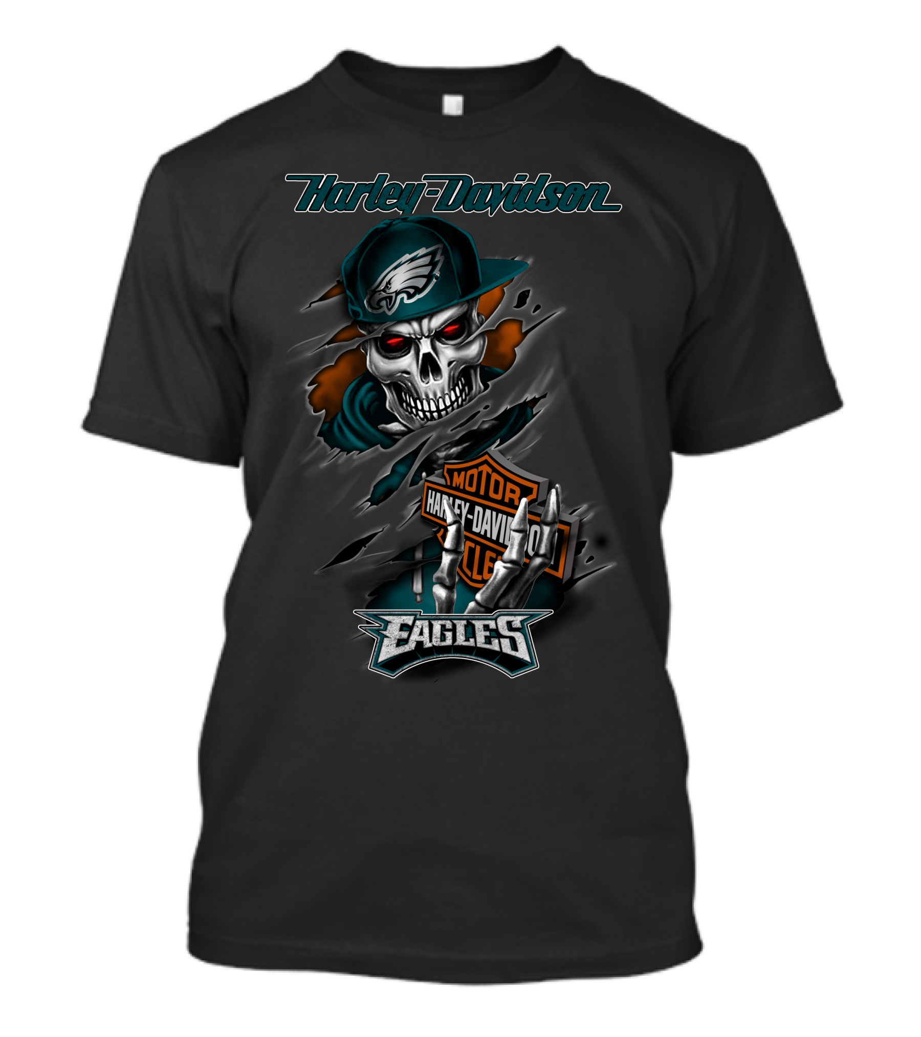 Harley Davidson Philadelphia Eagles Skeleton Motor Eagles T-Shirt