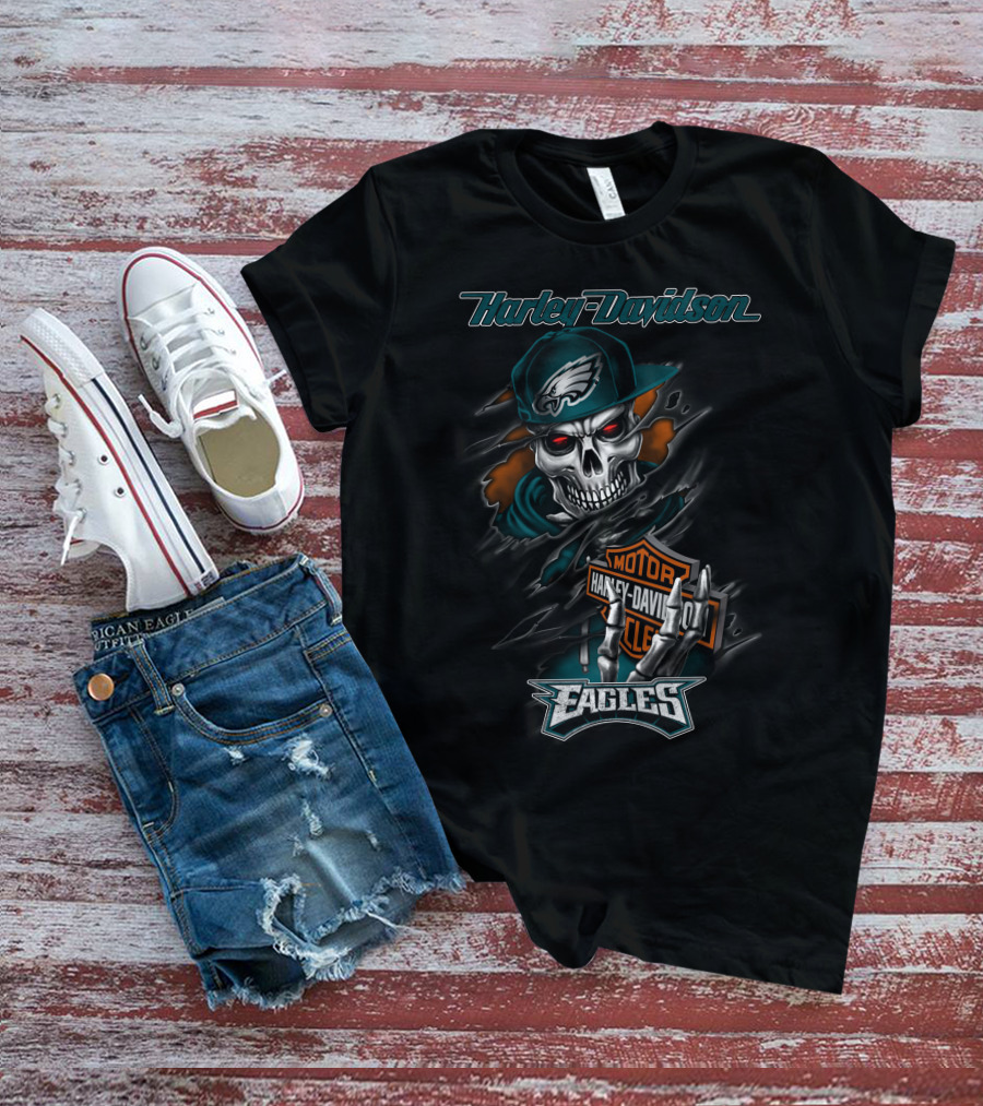 Harley Davidson Philadelphia Eagles Skeleton Motor Eagles T-Shirt