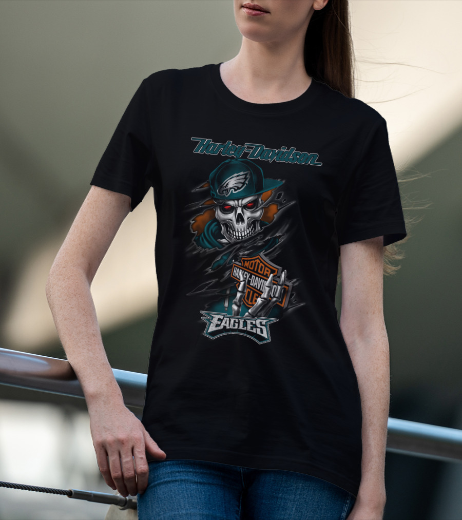Harley Davidson Philadelphia Eagles Skeleton Motor Eagles T-Shirt