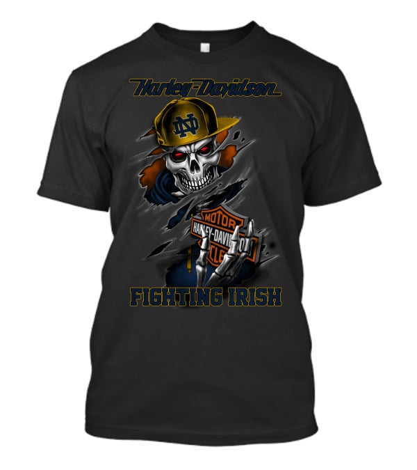 Harley Davidson Notre Dame Fighting Irish Skull With Cap T-Shirt