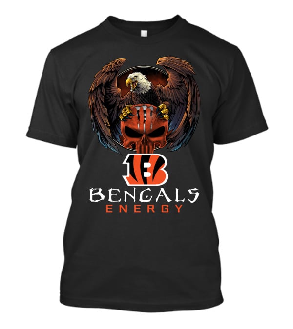Cincinnati Bengals Energy Skull With Eagle And Stripes T-Shirt