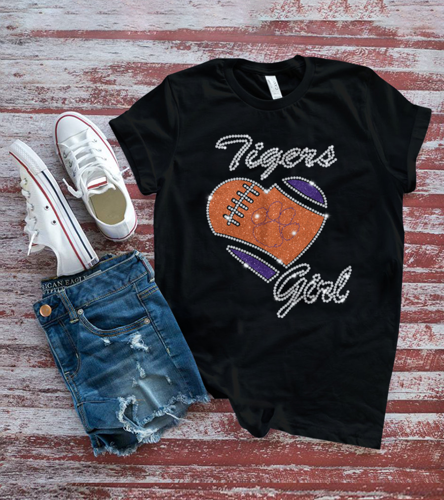 G1003 Clemson Tigers Girl Football Heart T-Shirt
