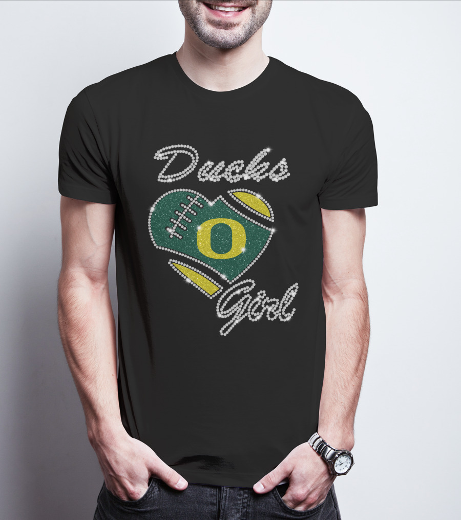 Oregon Ducks Girl Heart Football Sparkle T-Shirt