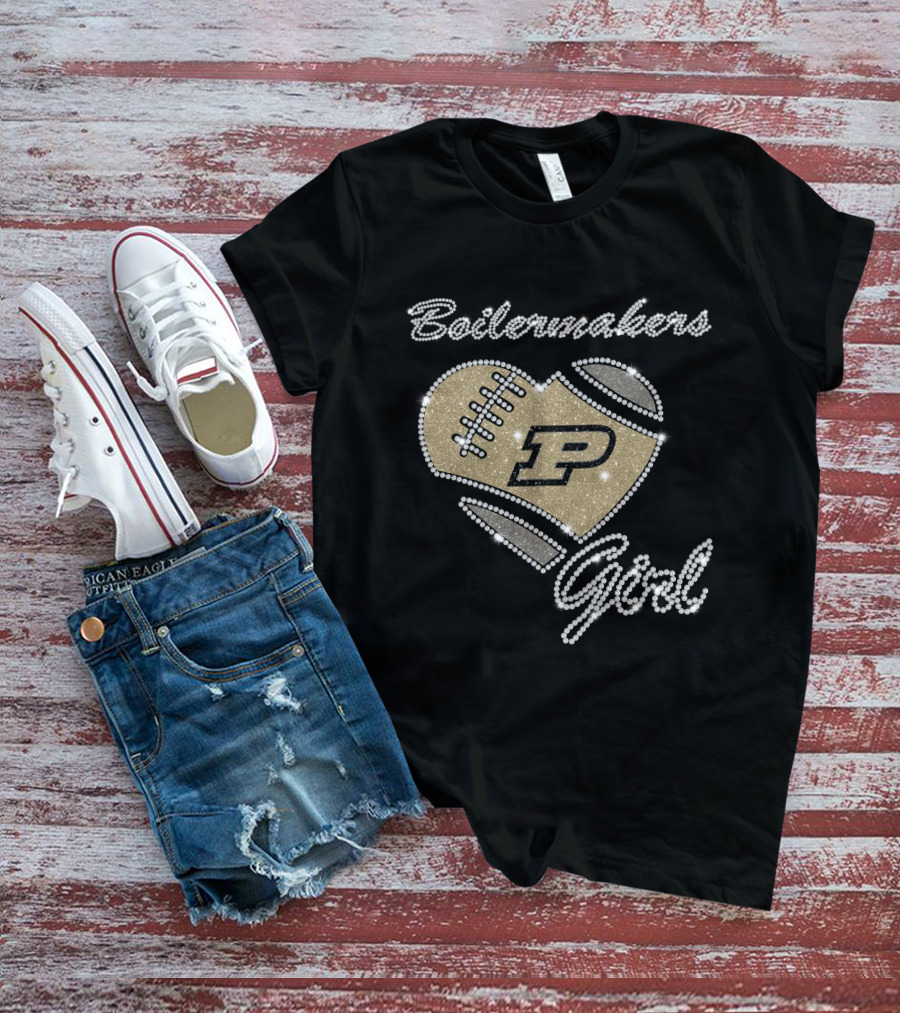 Boilermakers Girl Purdue Football Heart P Logo T-Shirt