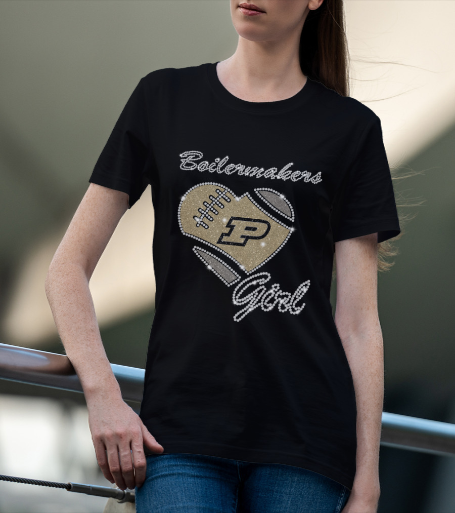 Boilermakers Girl Purdue Football Heart P Logo T-Shirt