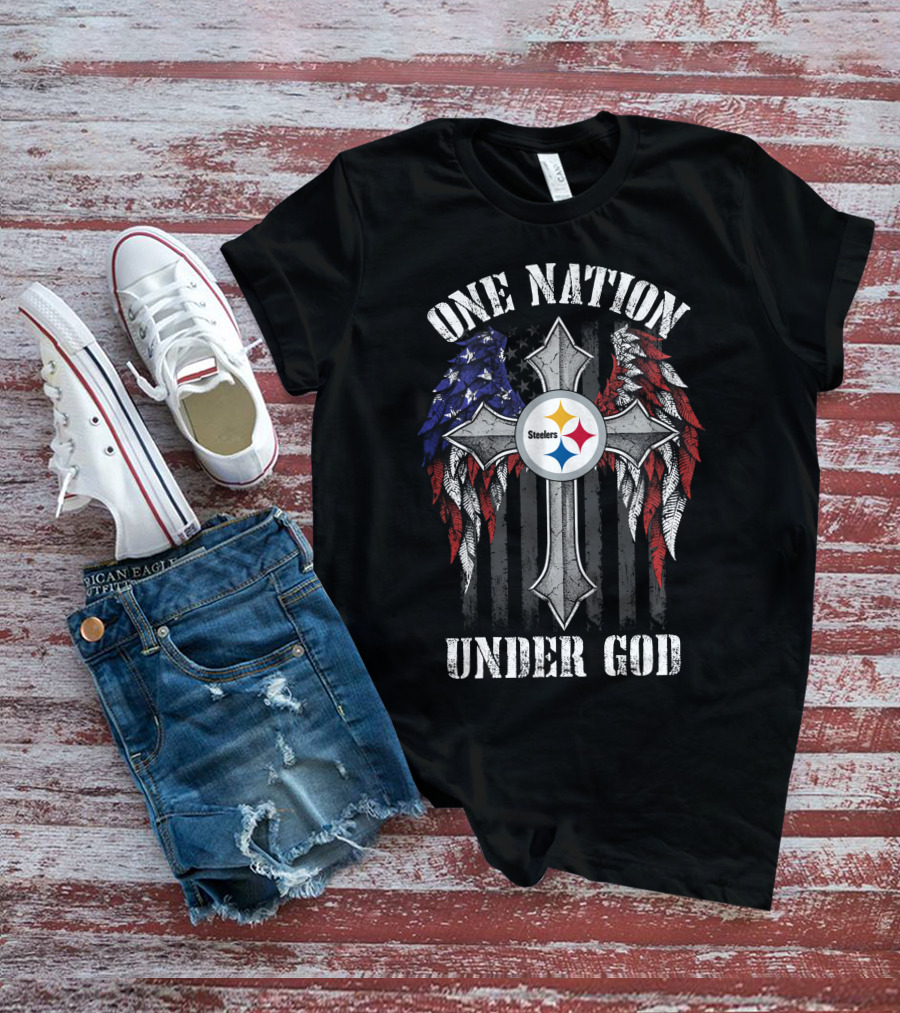 ONE NATION UNDER GOD PITTSBURGH STEELERS CROSS FLAG WINGS T-Shirt