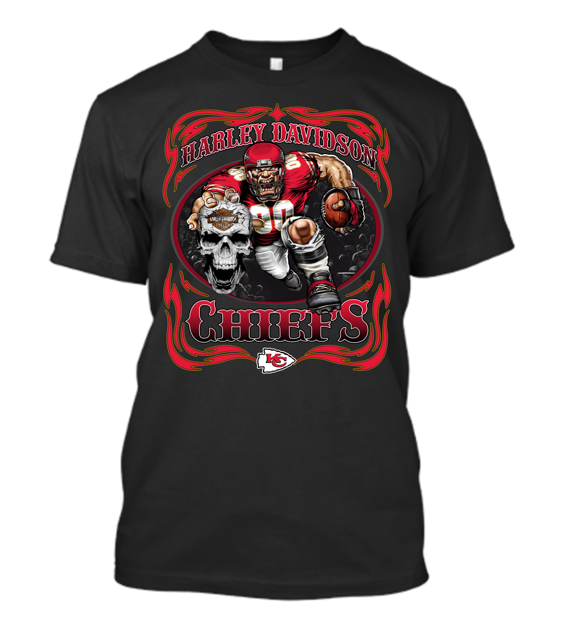 Harley Davidson Chiefs Kansas City Football Skull T-Shirt