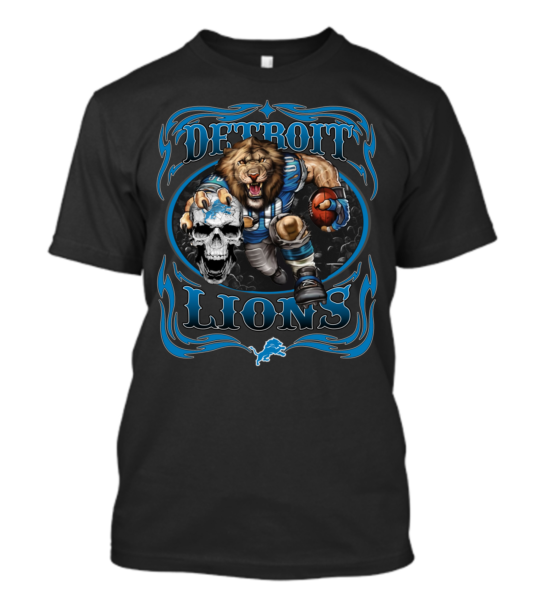 Detroit Lions Ferocious Lion Holding Skull And Football T-Shirt