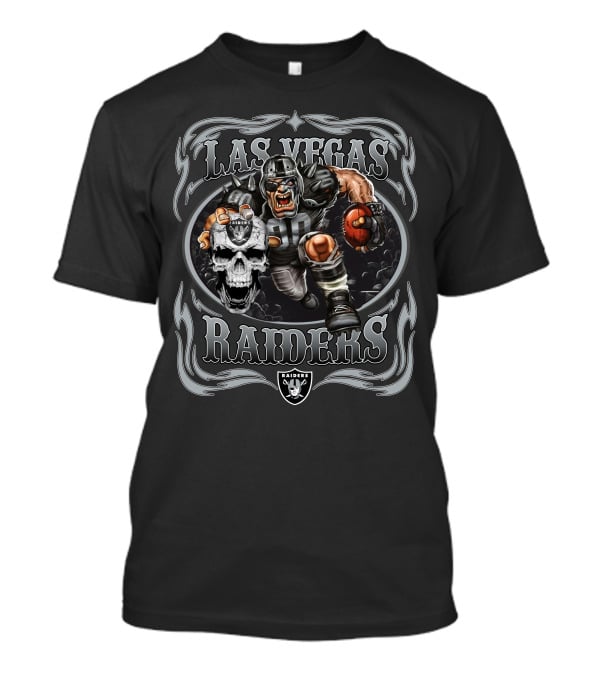 Las Vegas Raiders Skull And Player Charging With Football T-Shirt