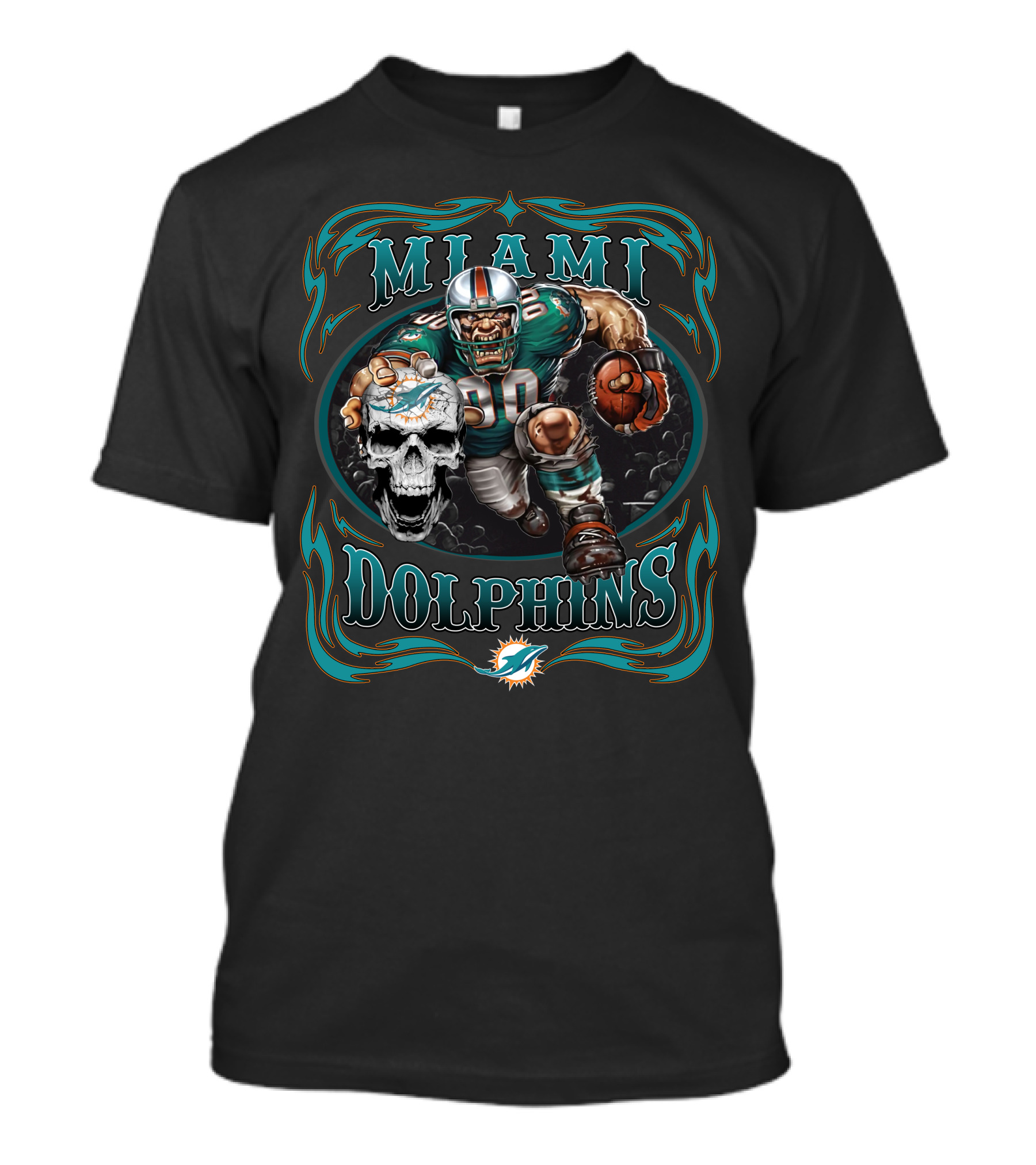 Miami Dolphins Nfl Football Skull And Player T-Shirt