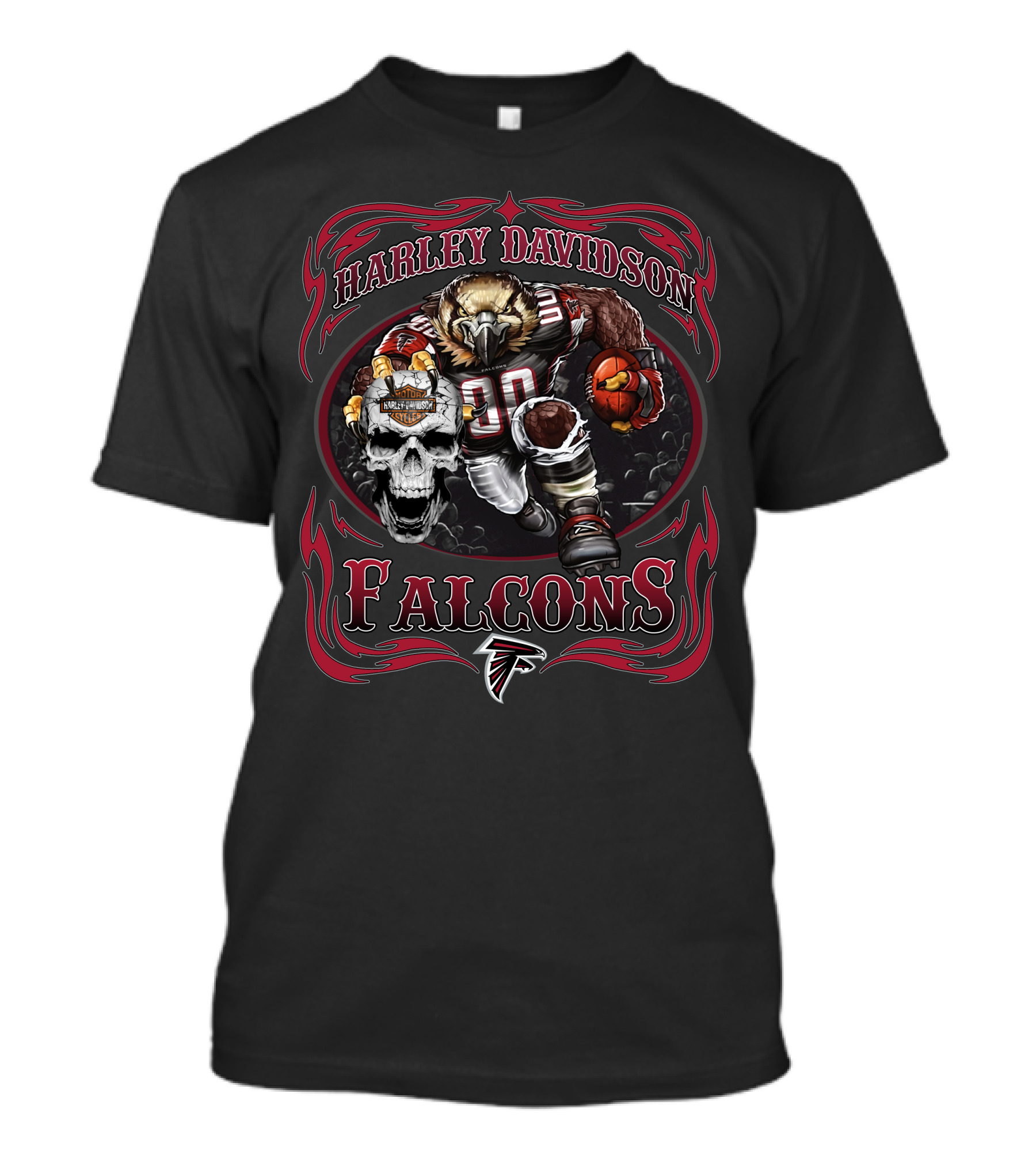 Harley Davidson Atlanta Falcons Football Skull T-Shirt