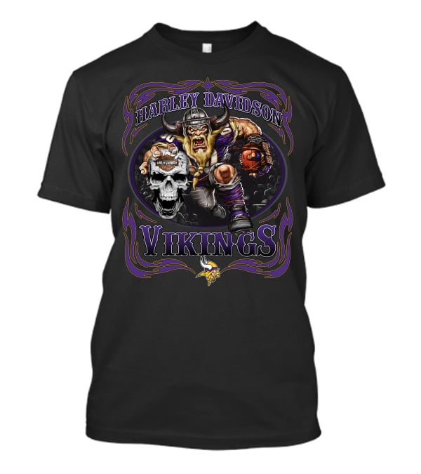 Harley Davidson Vikings Minnesota Football Skull T-Shirt