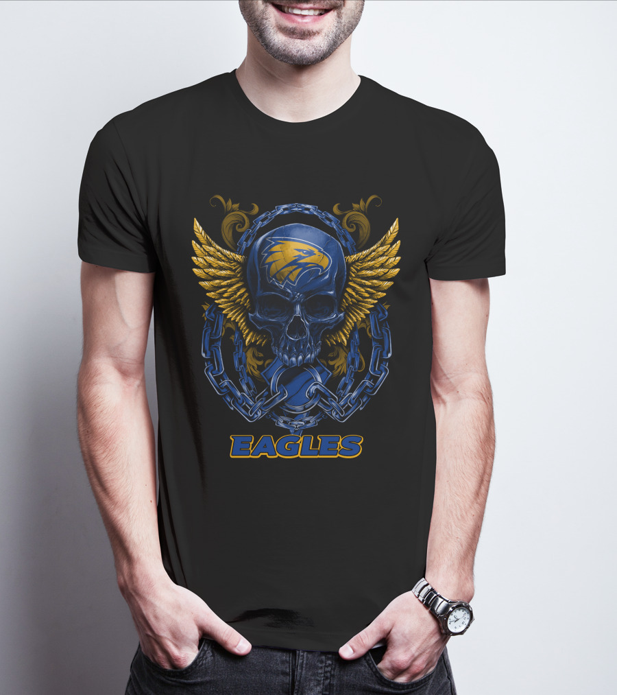 West Coast Eagles Skull With Chains And Wings T-Shirt