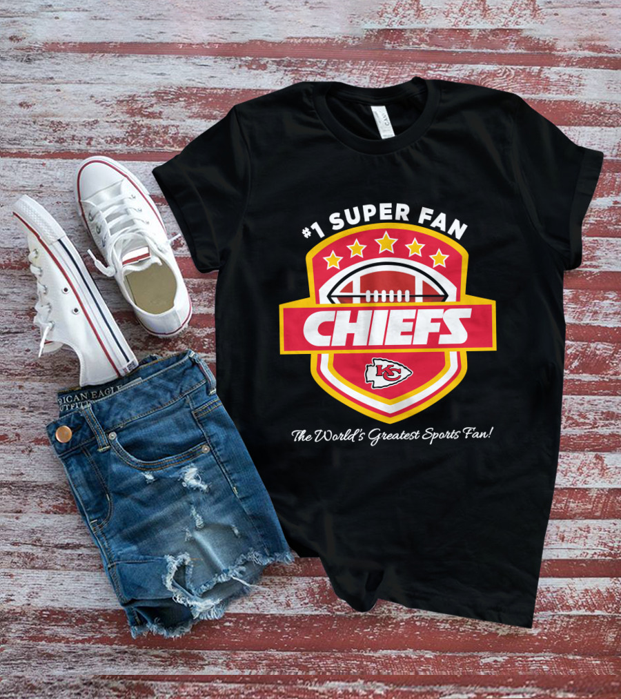 Kansas City Chiefs Football Stars Red Gold Emblem Shield T-Shirt