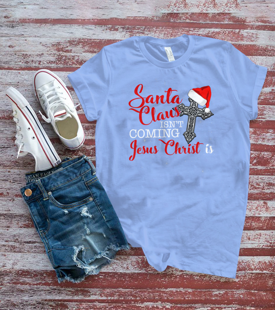 Santa Claus Jesus Christ Cross Christmas Hat T-Shirt