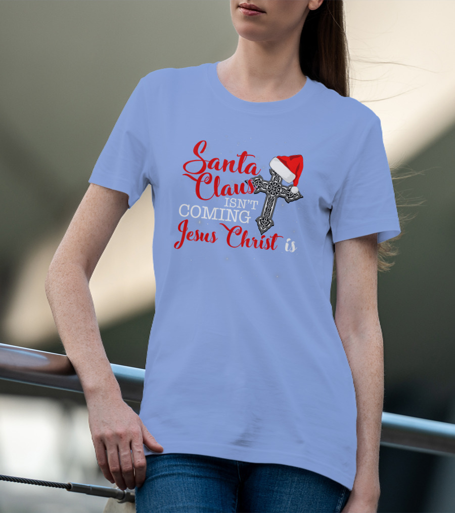 Santa Claus Jesus Christ Cross Christmas Hat T-Shirt