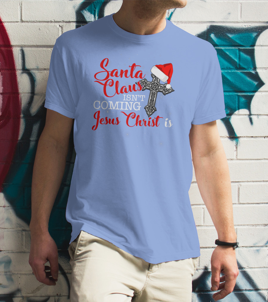Santa Claus Jesus Christ Cross Christmas Hat T-Shirt
