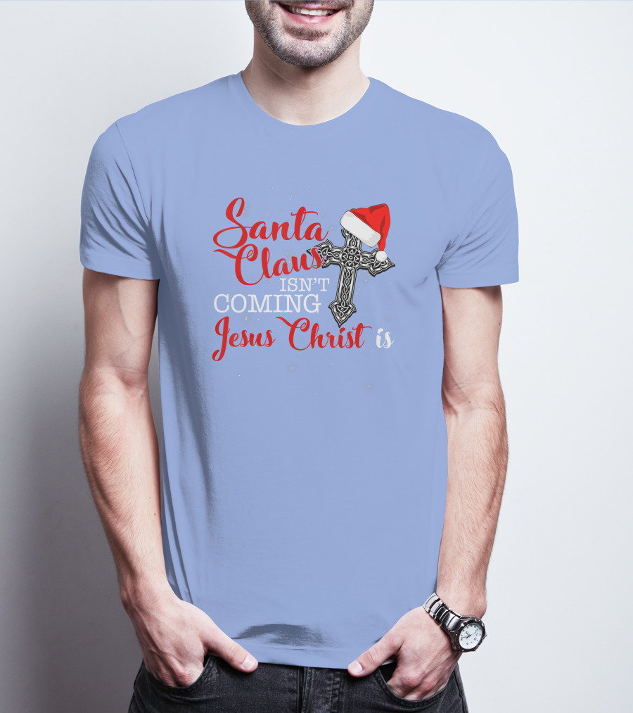 Santa Claus Jesus Christ Cross Christmas Hat T-Shirt