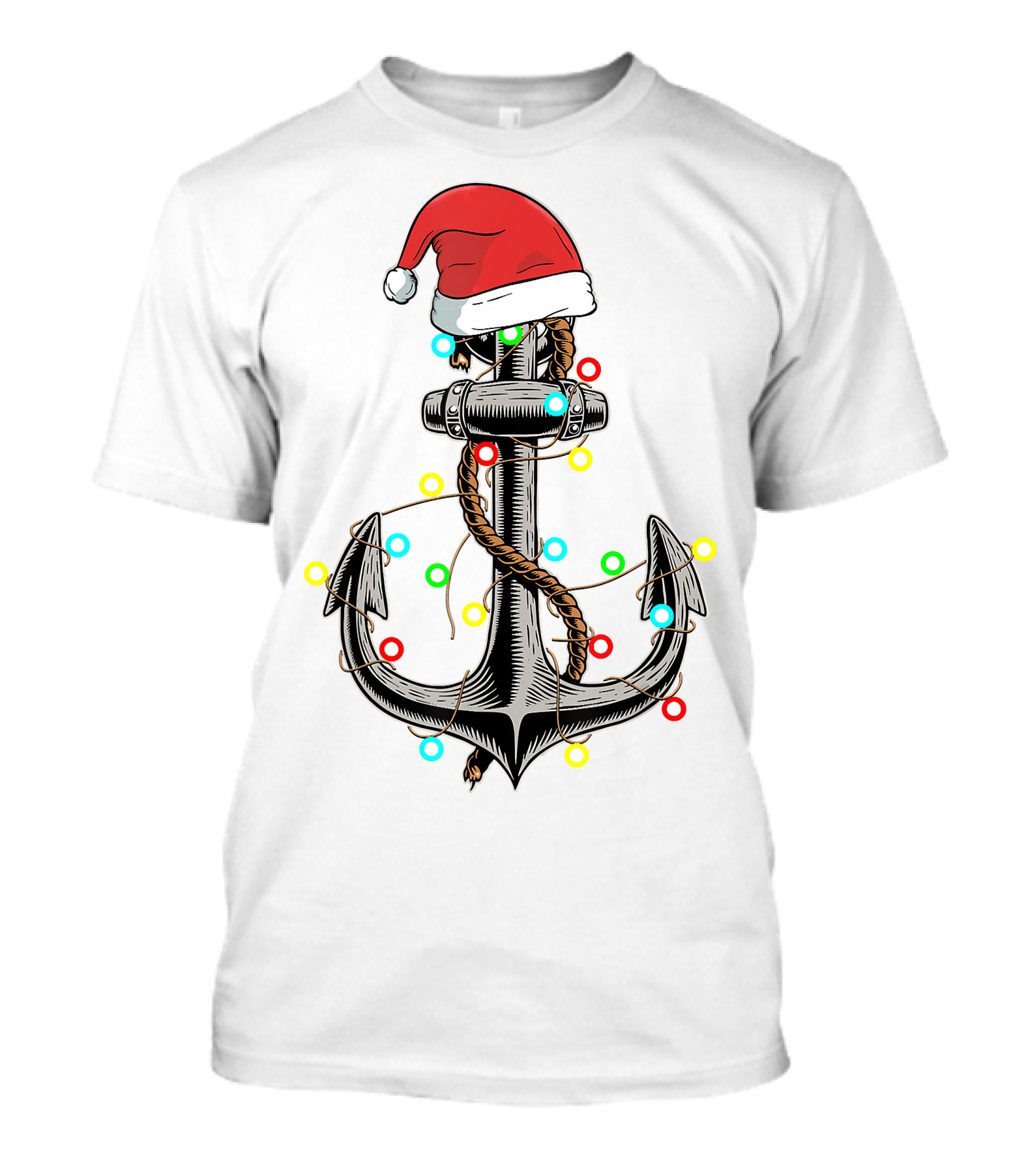 Christmas Lights Santa Hat Anchor Boating Sailing Funny Boat T-Shirt