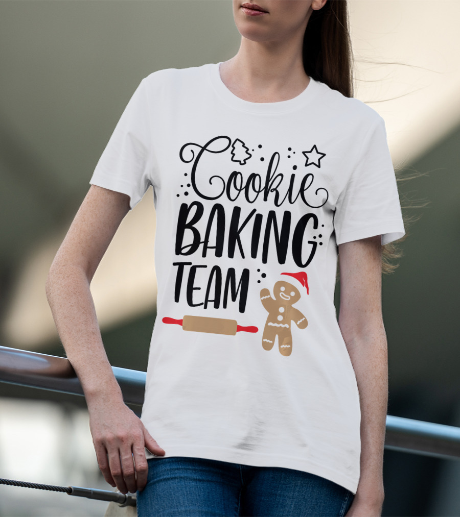 Cookie Baking Team Christmas Xmas Crew Gingerbread Santa Rolling Pin Tree Star T-Shirt